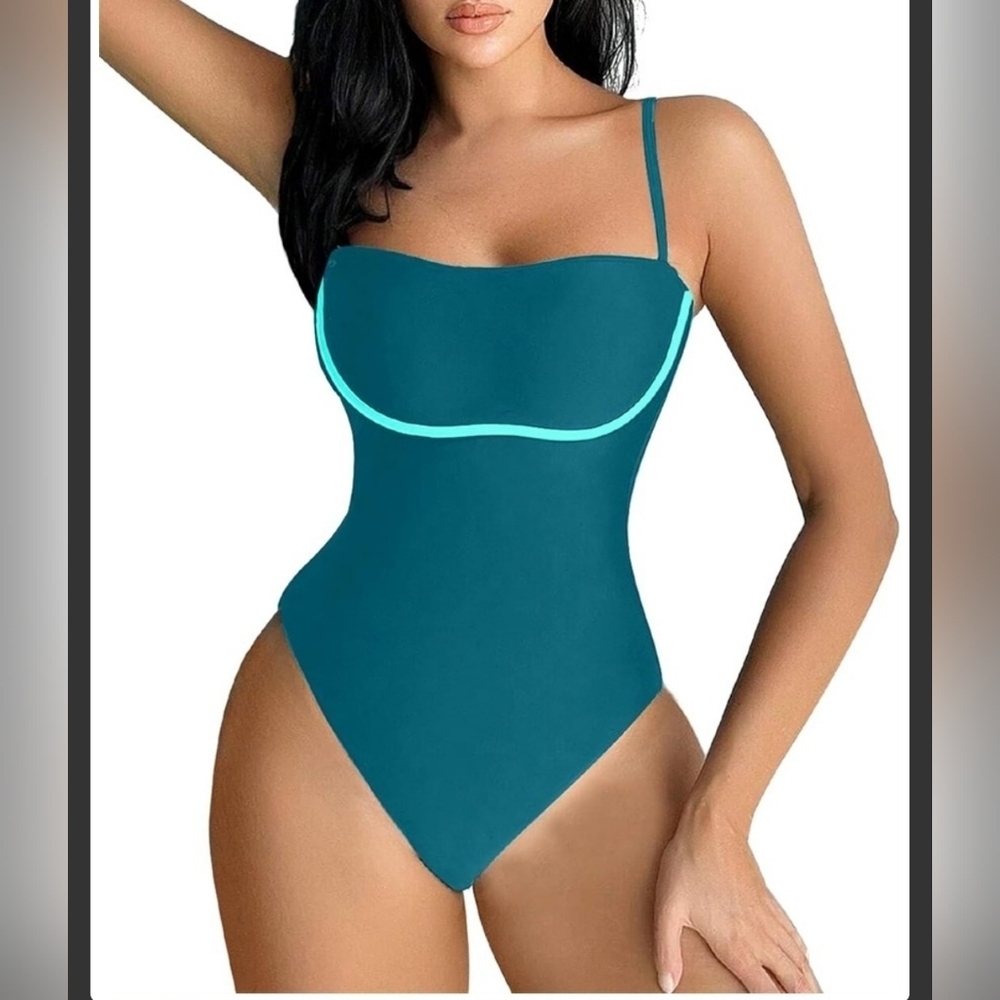 Jolefille Womens Teal One-Piece Swimsuit With Tummy Control And Push  Up Bra